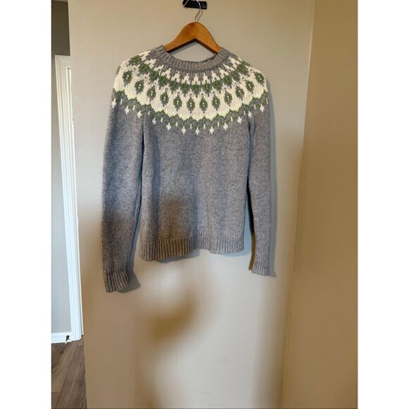 Joe Fresh Size XS Mock Neck Fair Isle Sweater Gray Green Nordic Winter Holiday - Picture 3 of 10